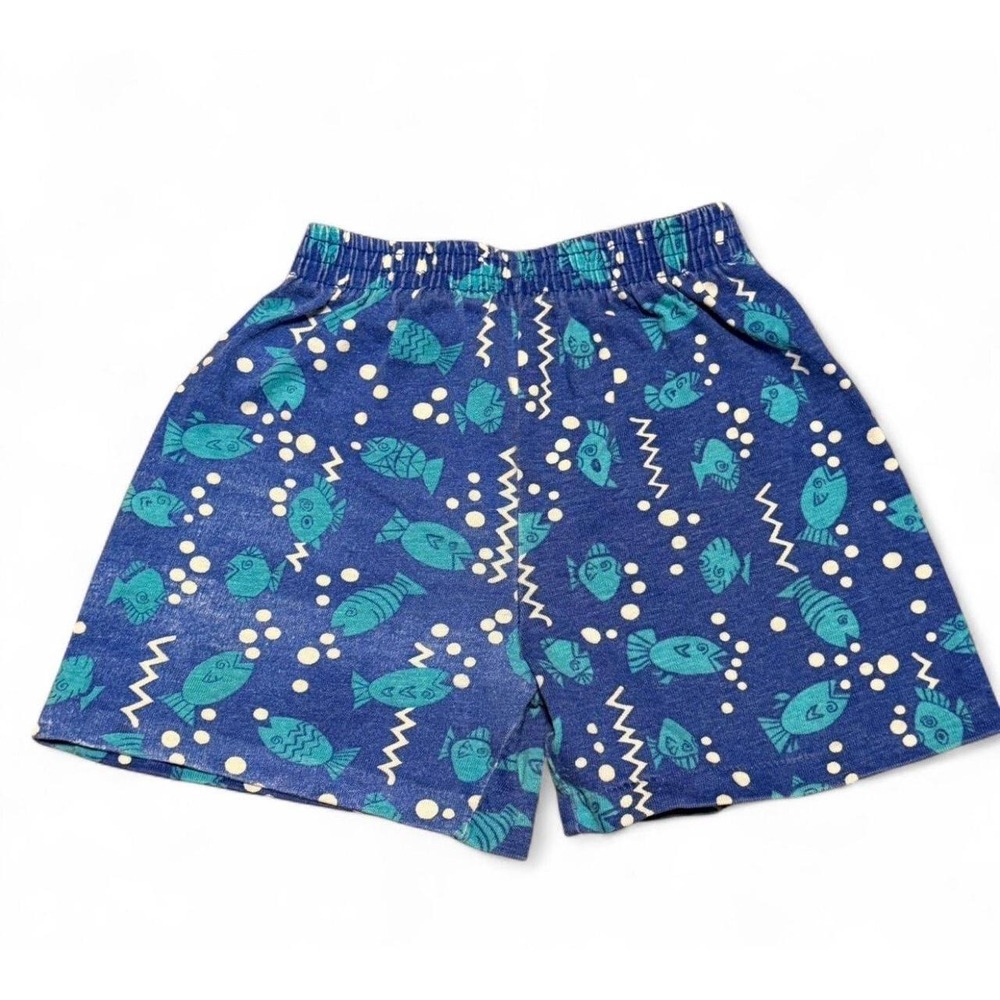 Vintage Health-tex 3T Boys Surf Fish Print Shorts Made in USA 80s 90s Blue